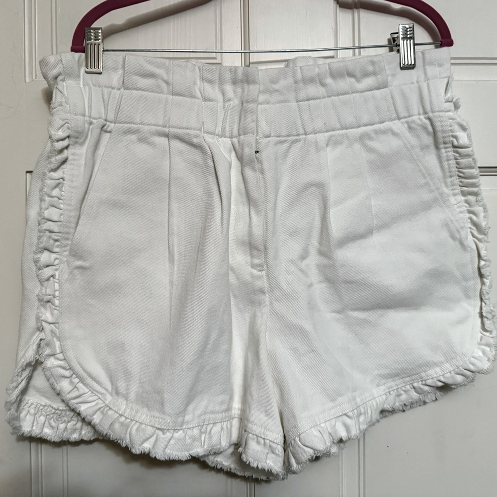Sea NY White Paperbag Waist Ruffle Trim Shorts
